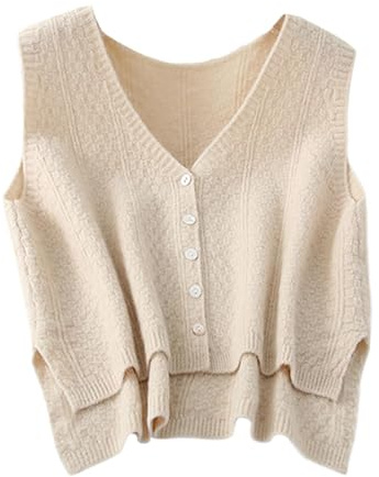 rockible Womens Sweater Vest Women Ladies Knitted Waistcoat Knitted Vest Tops V Neck Waistcoat Women Sleeveless Cardigan Knitted Waistcoats for Women Ladies Tank Top Sweaters, Apricot