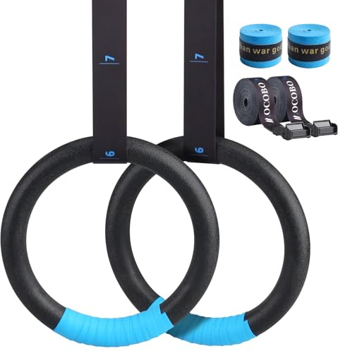 MOCOBO gymnastikringar gymringar, ABS gymnastikringar, inomhus utomhus halkfria, träningsringar, remmar pull-up träningsringar, ringar gymnastik för gym hem fitness