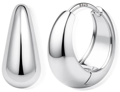FIOROYAL 925 silver kreolskt örhänge för kvinnor, allergivänliga örhängen Chunky 14K guld kreoler små Huggie Teardrop örhängen för känsliga öron (guld/silver), Koppar
