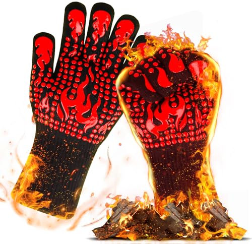 Grillhandschuhe Hitzebeständig, Ofenhandschuhe mit 800 Grad Extrem Hitzebeständige, Kochhandschuhe zum Backen, Grillen, Kochen, BBQ