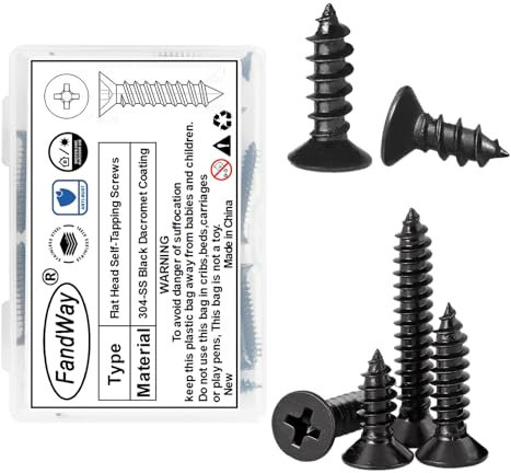 FandWay M3x20mm Vis Autotaraudeuses à Tête Fraisée,100 Pièces Vis à Bois Phillips Tête Plate Acier Inox A2 V2A Dacromet Noir,Autoforeuse Entièrement Fileté pour Tôle Meubles,Bois Devoirs.