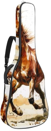 Gepolsterte Gitarrentasche, schützende Akustikgitarre, Gigbag für E-Bass, Konzertgitarre, Aquarell-Grünes Blattmuster, Mehrfarbig 04, 42.9x16.9x4.7 in, Lässiger Tagesrucksack