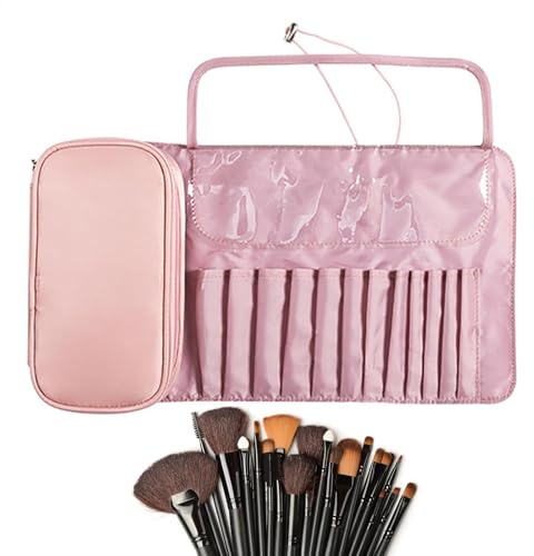 Sminkborsthållare, resemakeupborstorganisatör | Kosmetiskt borstfodral med hjul för sminkborstar, påse hållare, penselfodral, pink, Se référer au descriptif, Se beskrivningen