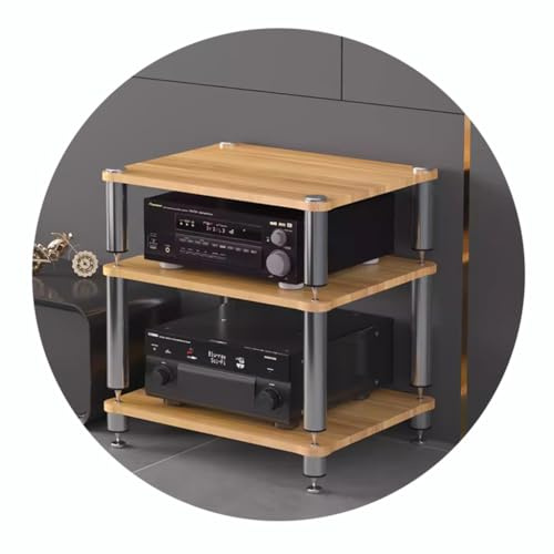 Easnuroz 2/3/4-stöckiges HiFi-Rack AV-Regal Medienregal Mit Verstellbaren Fächern HIFI-Ständer Plattenspieler-Ständer Medienaufbewahrungsregale Audio-Video-Komponenten(Wood color,60*48*60cm(3Tier))