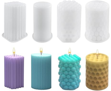 Kerzenformen zum Gießen, 4 Stück Kerzenform Silikon, DIY Kerzen Formen Silikon, Silikonformen Gießformen Kerzen Set, Kerzen Selber Machen für Duftkerzen, Handwerk Ornamente, Muttertag, Weihnachten
