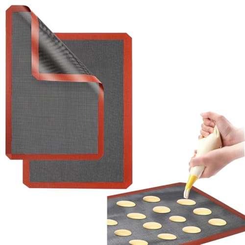 2 Pezzi Tappetino da Forno in Silicone Microforato, 40x30 cm, Riutilizzabile e Resistente al Calore, Fodera Antiaderente per Cottura, Tappetino per Biscotti e Pasticceria, Foglio Silicone per Forno