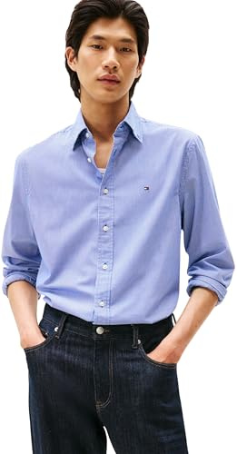 Tommy Hilfiger Uomo Camicia Flex Poplin Micro Gingham Regular Fit, Multicolore (Wedge Blue/Check), L