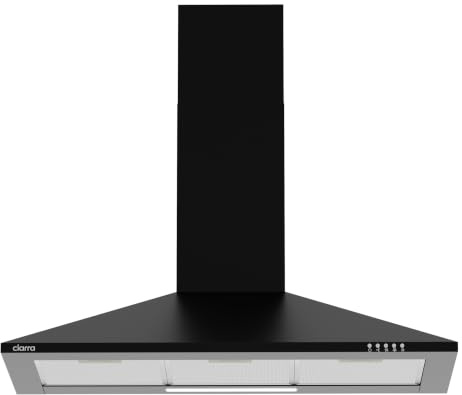 CIARRA Hotte aspirante pyramidale 90 cm 380 m³/h Classe A, 3 vitesses, évacuation & recyclage-Filtre au Chabon NON INCLUS, finition noire