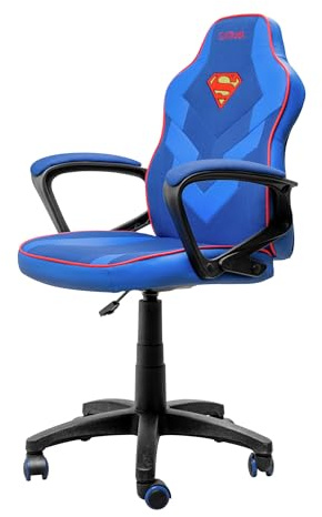 GXTrust 703SM Revvo Chaise Gaming avec Licence Superman pour Enfants 4-12 Ans, Chaise Réglable en Hauteur, Rembourrage en Tissu, Accoudoirs Rembourrés, Fauteuil Gamer pour Jeux Vidéo, Bleu