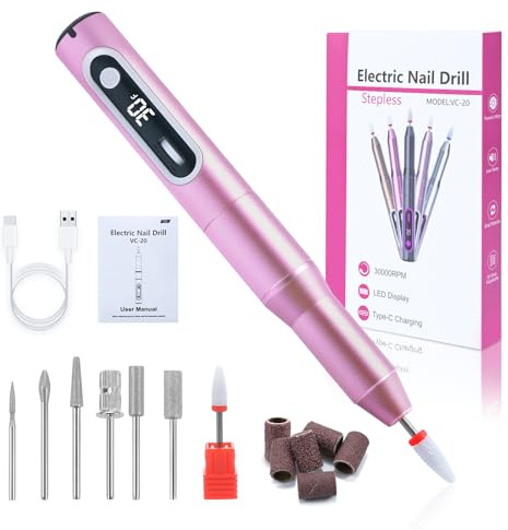 CIMOYBAI Fresa per Unghie Professionale, 30000RPM Lima Elettrica per Unghie, Fresa Portatile per Unghie con Punta in Ceramica e Display LCD, Velocità Regolabile, per Ragazze Donne Mamma