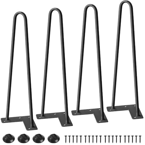 ONNIJUN 40cm Table Legs, Metal Coffee Table Legs, Black Hairpin Legs Industrial for Desk Chair Bench Indoor Outdoor, Set of 4