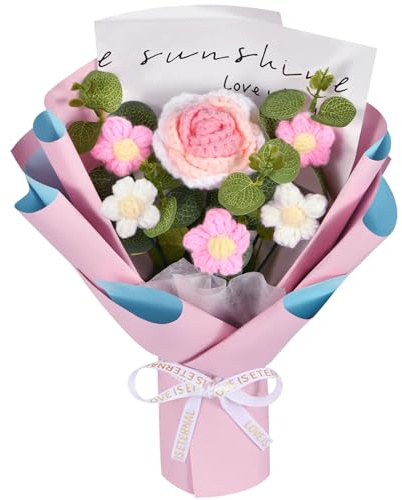 Bouquet de fleurs artificielles au crochet fait à la main - Bouquet de tournesols tricotés pour la fête des mères - Bouquet de fleurs artificielles éternelles - Cadeau pour festival, mariage, remise