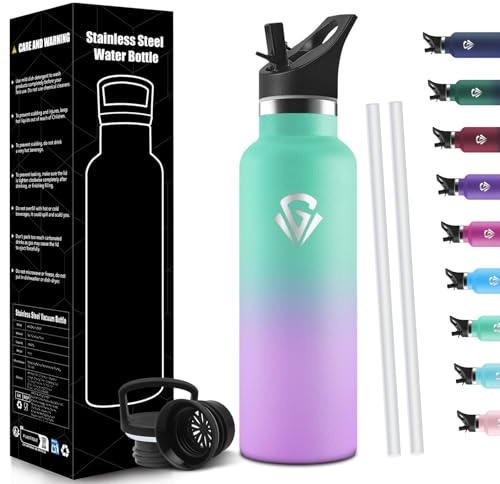 HoneyHolly Trinkflasche 750ML, BPA-Frei, Trinkflasche Edelstahl, Doppelwandig Vakuumisoliert, Wasserflasche Edelstahl, mit Strohhalm, Isolierflasche für Schule, Reisen, Joggen Isolierflasche
