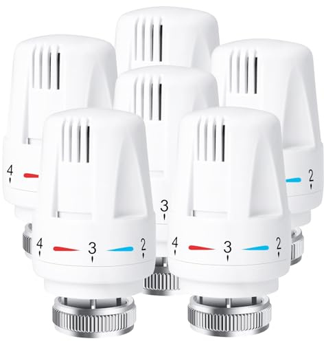 TRV Thermostatic Radiator Valve, Standard Radiator Thermostat Head M30 x 1.5, Thermostatic Valve Head,Smart Radiator Valve Replacement Head Heating System Temperature Control for Home Office (6PCs)