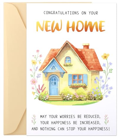 lasuroa Carte Nouvelle Maison, Déménagement Pendaison de Crémaillère avec Enveloppe Félicitations pour Votre Nouvelle Maison Cadeau pour Hommes et Femmes