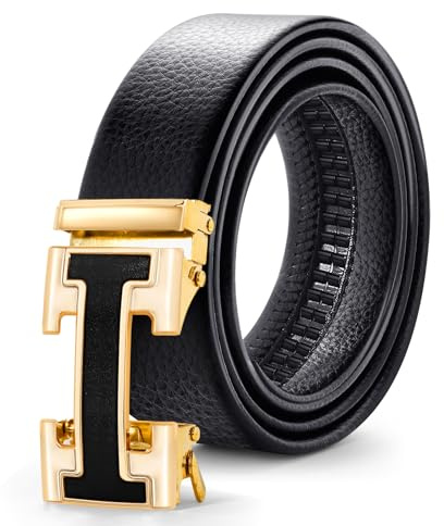J.Fée 1Pc Gürtel Herren Schwarz, Ledergürtel Herren Gürtel Schwarz, 38mm Breite, Herrengürtel mit Goldene H-Automatikschließe,Delt Men Verstellbarer Ledergürtel, Geschenke für Männer, 110CM