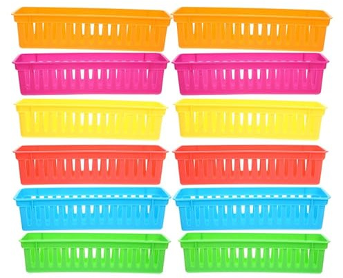 Hemobllo 12 Pcs Paniers À Crayons En Plastique Colorés Organisateurs Empilables Pour Bureau Et Salle De Classe Corbeilles Étroites Multifonctionnelles Pour Rangement De Fournitures Scolaires