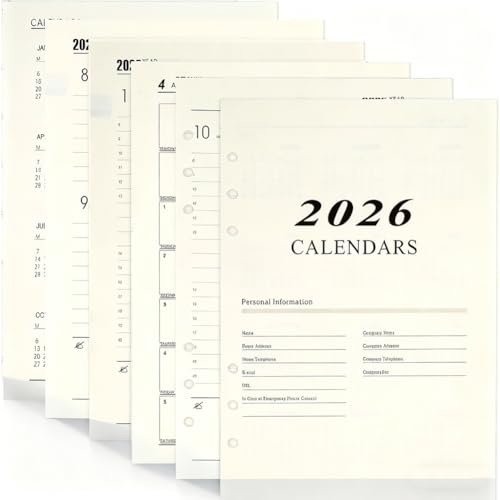 JhavexToy Agenda Settimanale 2026,Formato A5, 6 fori, 176 Pagine, Inserto per Calendario 2026,139 x 206 mm, A5 per Bullet Taccuino da Viaggio Refill Paper per Agenda, Progetti fai da te