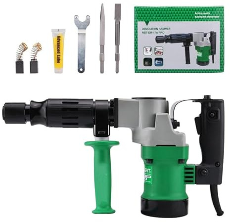 Abbruchhammer 1400 W, Bohrhammer, Betonbrecher, SDS-Plus | 30 J Schlagkraft | 3600RPM | Anti-Vibrationsgriff, mit Spitz- und Flachmeißel & Transportbox für Meißeln von Beton Schiefer, Beton usw