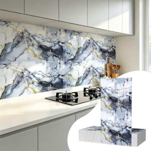 Vieshful Fliesenaufkleber 30x60 cm Marmoroptik 20 Stück Blau | Selbstklebende Wandgestaltung,Wasserfeste Oberfläche,Für Küche Bad und Wohnbereich