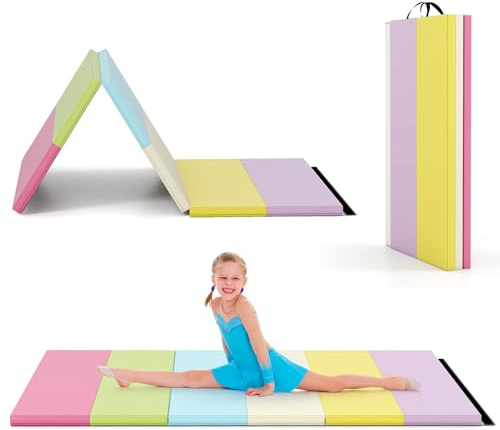 COSTWAY Colchoneta de Gimnasia Plegable de 180 x 120 x 4 cm, Esterilla de Gimnasia lmpermeable de 6 Paneles de PU, Estera de Ejercicio con Asas de Transporte para Gimnasio y Casa