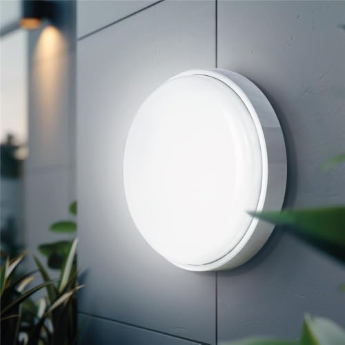 Modee Lampada da Parete LED impermeabile rotondo 14W IP 54 illuminazione Per Esterni e Interni-bianco (Bianco naturale, 14W rotondo, 6500, Kelvin)