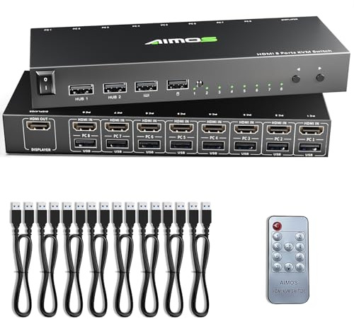 KVM Switch 8 Ports, 8 in 1 Out USB 2.0 HDMI KVM Switcher Support 4K@30Hz for 8 PC Share Keyboard and Mouse, Compatible with Windows/Linux/Mac System etc