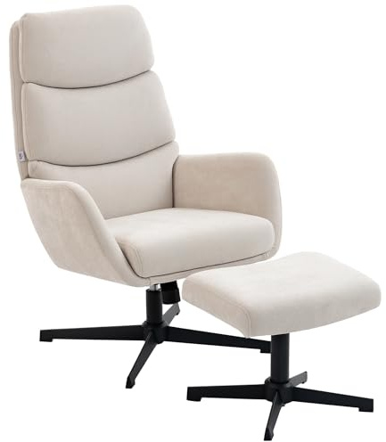 HOMCOM Relaxsessel mit Hocker mit Hoher Rückenlehne Wippfunktion Beige
