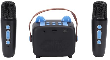 VGEBY Mini Máquina de Karaoke, Altavoz Bluetooth Portátil con 2 Micrófonos Inalámbricos, Batería de 800 MAh, Diversión Familiar y Infantil (Blue)