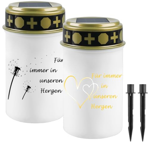 GAOUTO 2 Stück Grablicht: Solar LED Grablicht, Grabkerze Solar mit Erdspieß, Wasserdichtes Outdoor Friedhofskerze Solarbetrieben mit Lichtsensor, Outdoor Friedhofskerze, 7 x12.3 cm