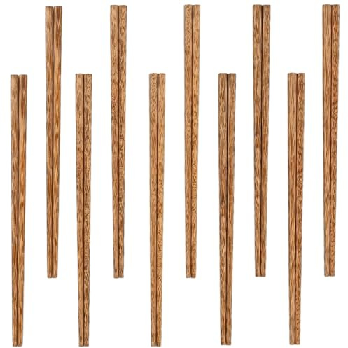 Merzio 10 Pairs Wooden Chopsticks, 25cm Natural Chicken Wing Wood Chop Sticks Reusable, Dishwasher Safe Cooking Chopsticks for Sushi Noodles Asian Dishes, Non-slip Chinese Chopsticks Set for Beginners
