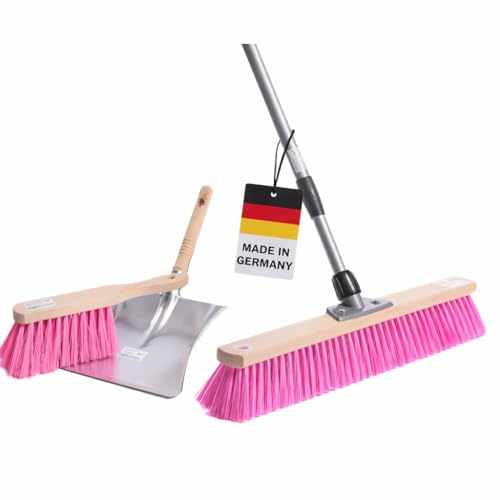 Profi Straßenbesen Komplett Set Pinke Borsten Besen 40cm Lang mit Stiel