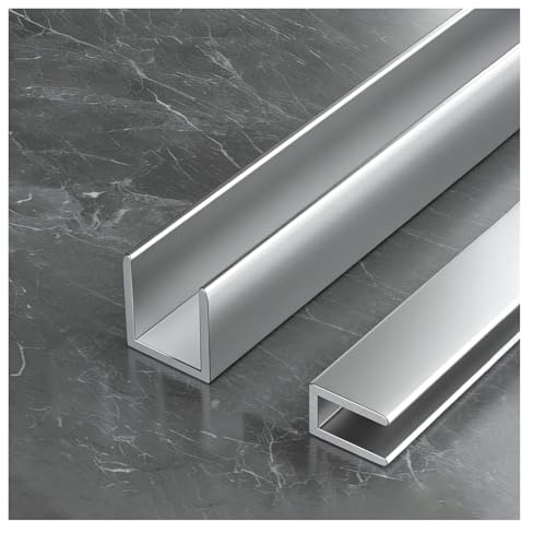 Canale a U in alluminio per porta della doccia senza cornice, montaggio a profilo profondo per vetro spesso 6-12 mm, installazione a parete, pavimento, soffitto, 2 strisce da 100 cm, nero