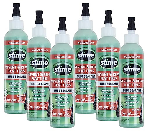 Slime 10003-6PK Bike Tube Puncture Repair Sealant, Prevent and Repair, Suitable for All Bicycles, Non-Toxic, Eco-Friendly, 6 x 8oz Bottle