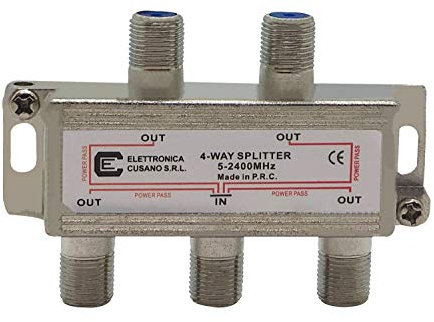 6433 - Splitter Satélite 4 Vías, Repartidor Antena TV de Vivenda Con Conector F, Divisor Antena, Partitor TV, Distribuidor de Señal Terrestre y Satélite