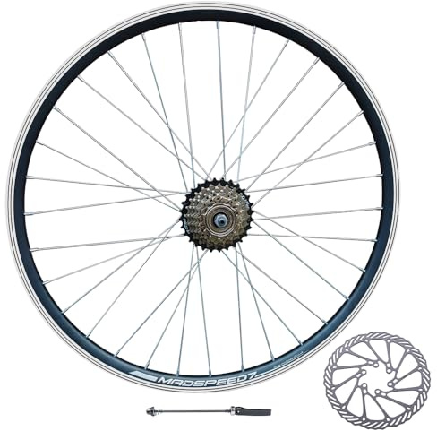 Madspeed7 QR 26 (ETRTO 559x19) MTB Mountain Bike REAR Wheel + 7 speed Freewheel (14-28t) + 160mm Disc Brake Rotor - Double Wall Rim - Sealed Bearings Hub