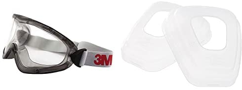 3M 2890SA Vollsichtbrille, 2890er Serie, AF, UV, A, ohne Belüftungsschlitze (gasdicht), Klar Bundle K0501 70-0707-5798-7 Beutel mit 2 Ringen zur Kombination von Staubfiltern