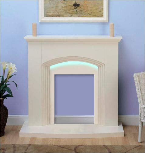 ModaNuvo Cream Flat Wall 2KW Electric Fire Surround Set Modern Fireplace Hearth with LED Light, 1052mm H x 1130mm W x 380mm D