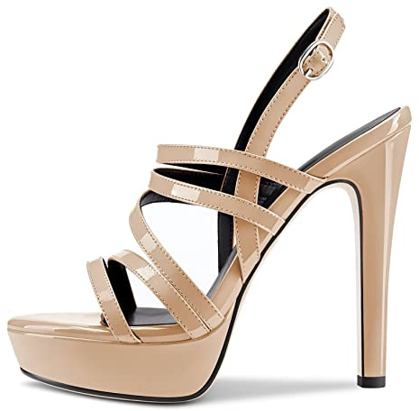 Castamere Femmes Fille Aiguille Haut High Talon Heel Plate-forme Romaines Sandales Lanières Cheville Slingback Boucle 13 CM Heels Beige 43 EU