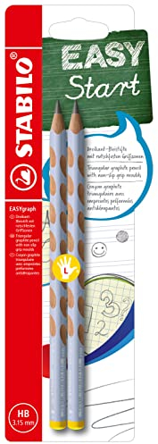 STABILO - Ergonomischer Dreikant-Bleistift für Linkshänder - EASYgraph in pastellblau - 2er Pack - Härtegrad HB