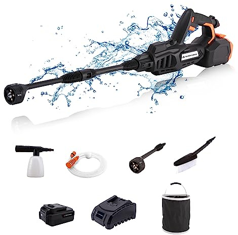 YARD FORCE 20V AquaJet-2 Akku-Hochdruckreiniger LW C04 mit 5-in-1 Verstellbarer Düse, Max. 45 Bar, 360 L/H elektrischer tragbarer Hochdruckreiniger mit Zubehör, inkl. 20V/4.0Ah Lithium-Ionen-Akku