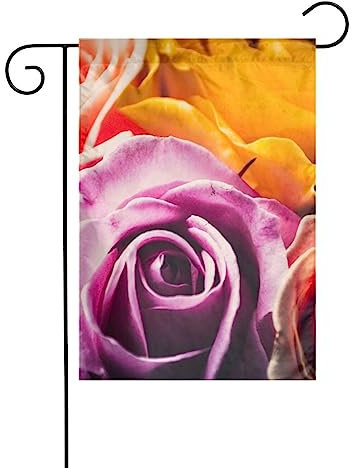 Bandiera ibrida da giardino con girasoli colorati rosa tea 12x18 pollici Bandiera decorativa durevole a doppia faccia per patio Decorazione esterna per vacanze in fattoria