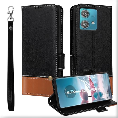 Funda para Motorola edge 40 Neo,Piel Magnético Libro Carcasa,Flip Tapa Ranura Tarjeta Funda Moto edge 40 Neo con Soporte, Antigolpes TPU Bumper Wallet Case Cover para Moto edge 40 Neo Negro