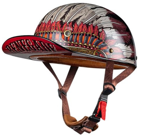 Mezzo Casco Moto Jet Retrò Tedesco Casco Scodella ECE Omologato Cappellino Baseball Caschi Demi Caschi Cromwell Con Fibbia Sgancio Rapido Scooter Elettrico Casco Da Motociclista 14,XL:61-62CM