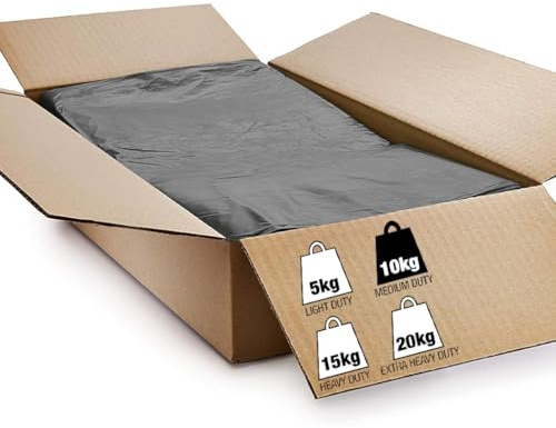 Bag Market | 200 x Large Black Bin Bags, Sacks - 10kg Medium Duty - 120 Gauge - Rubbish, Strong, Refuse, Waste