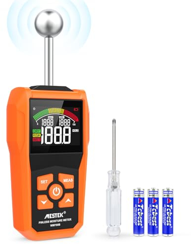 Moisture Meter MESTEK Damp Meter Pinless Moisture Meter 5-40 mm Depth of Analysis Humidity Meter with Digital Color LCD and Alarm for Building Materials, Wood, Masonry, Caravan, Walls