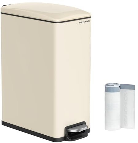 SONGMICS Mülleimer Küche, Abfalleimer aus Edelstahl, Inneneimer aus Kunststoff, mit Deckel, Softclose, 51 x 26 x 63 cm, LTB510A02