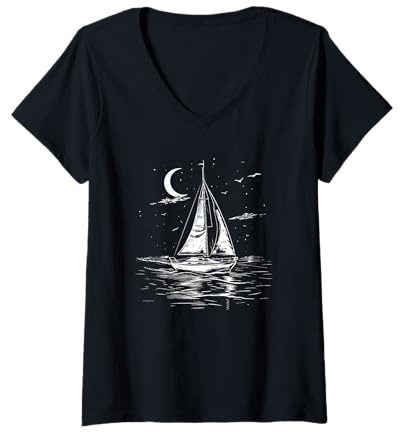 Damen Segeln Zeichnung Bootfahren Wassersport T-Shirt mit V-Ausschnitt