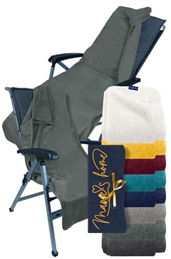 Marie´s Home Frotté överdrag för trädgårdsstol och trädgårdsstol, skyddsöverdrag, 60 x 130 cm, för campingstol, hopfällbar stol, bastu, poolsolstol, 60 x 130 cm, grå