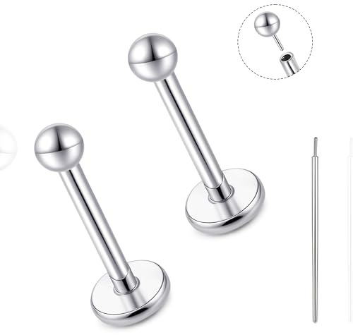 limerencia Titan Fadenlose Flache Rücken Ohrring Stud, 20G Press Fit Titan Push Pop in Knorpel Tragus Labret Lippe Medusa Muschel Körper Piercing Schmuck Hypoallergen für Damen Herren